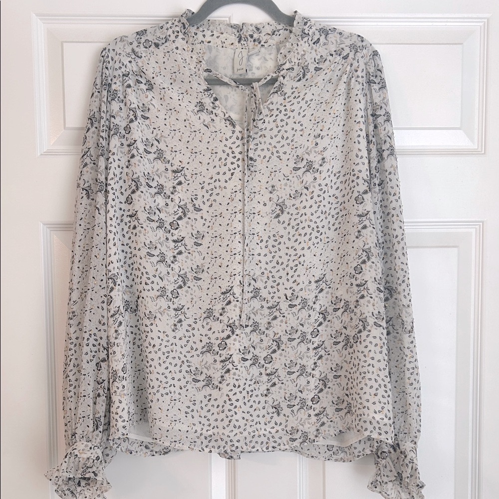 Joie Peasant Style Floral Blouse - White, Black, Grey and Gold, Large